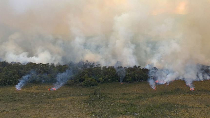 Aerial vision and infrared imagery shows the fire burning in Tasmania's south west (NSW Rural Fire Service)