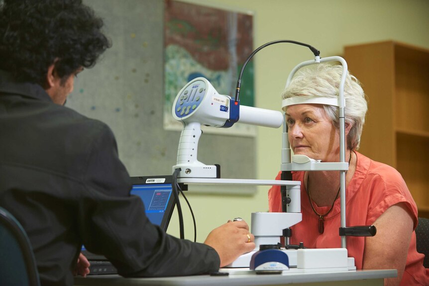 Jenny Day having her sight tested as part of the Remote-I CSIRO trial