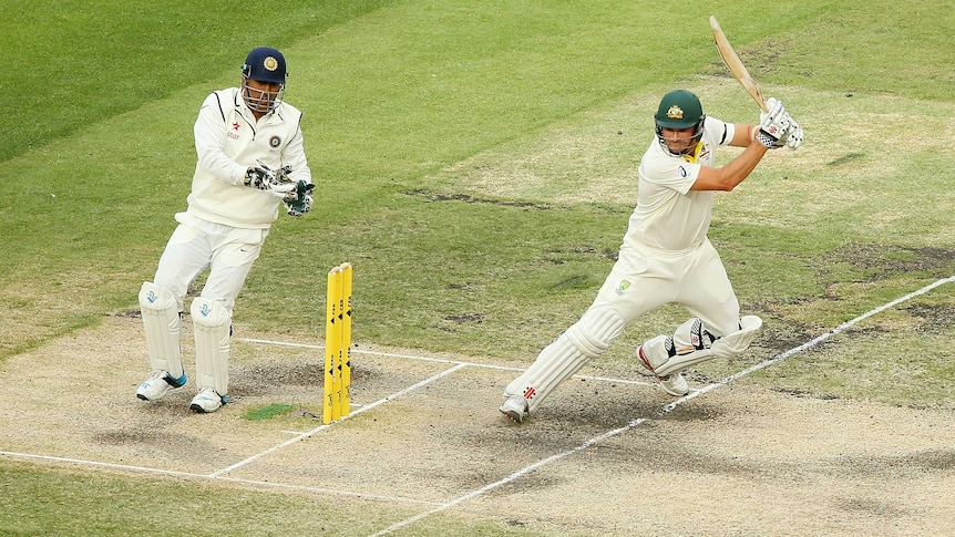 Ryan Harris bats on day four