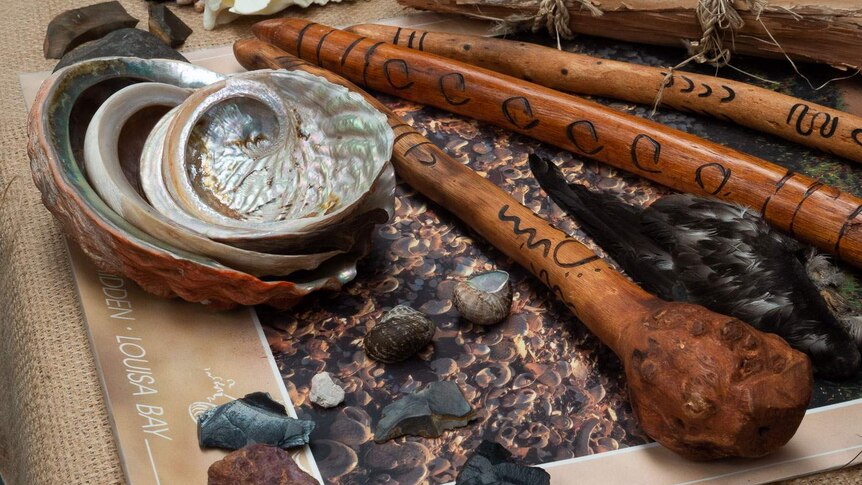 Waddies, abalone shells and stone cutting tools