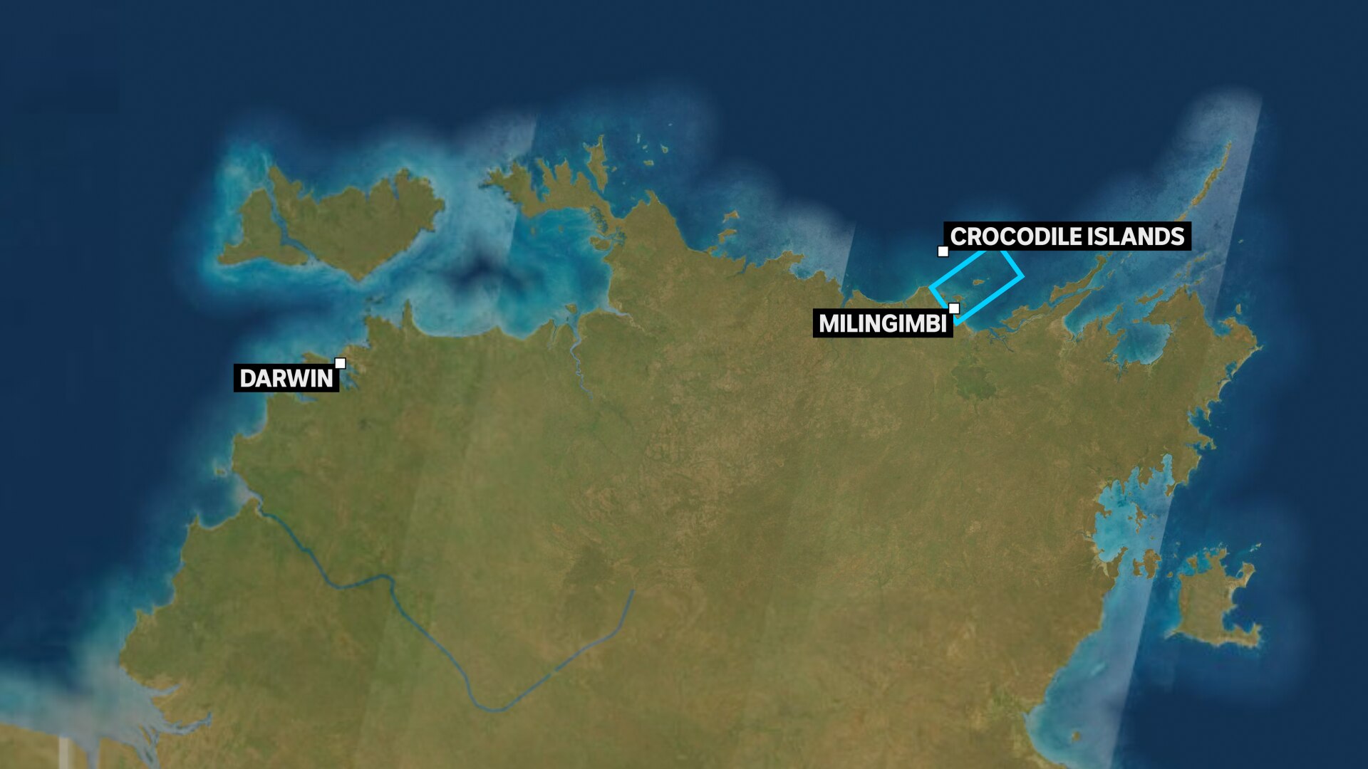 A map showing the location of the Crocodile Islands compared to Darwin.