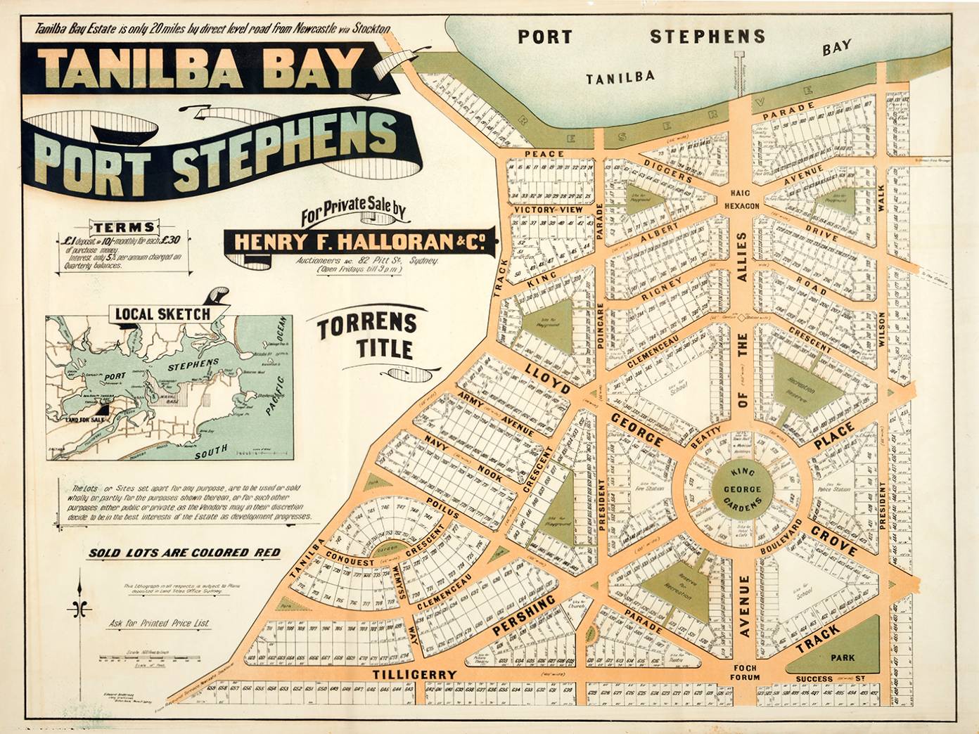 A vintage sketch of a map of Tanilba Bay estate