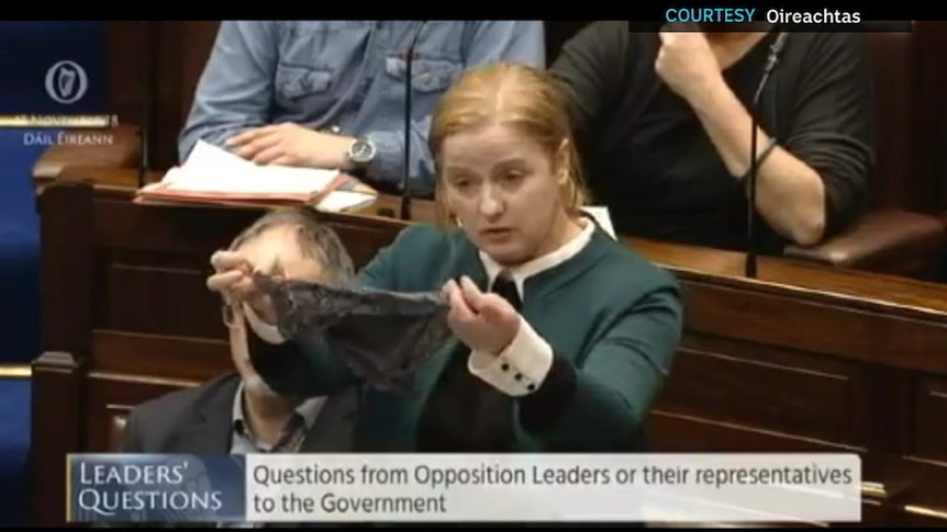 Irish politician holds up lace thong in Parliament
