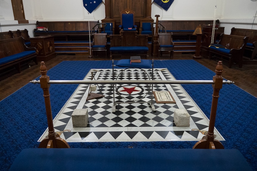 The slightly smaller Glover Room at the Freemason's lodge in Adelaide.