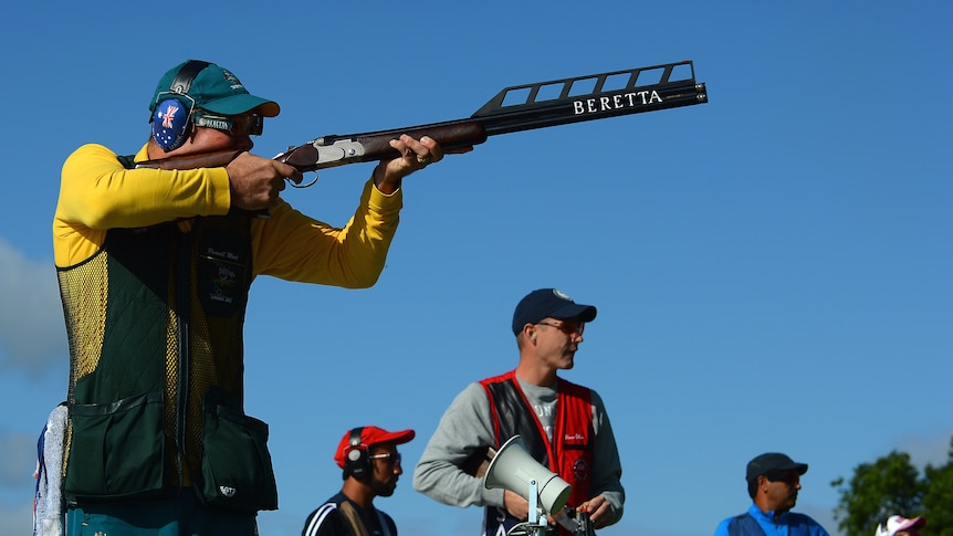 Russell Mark competes in double trap qualifier