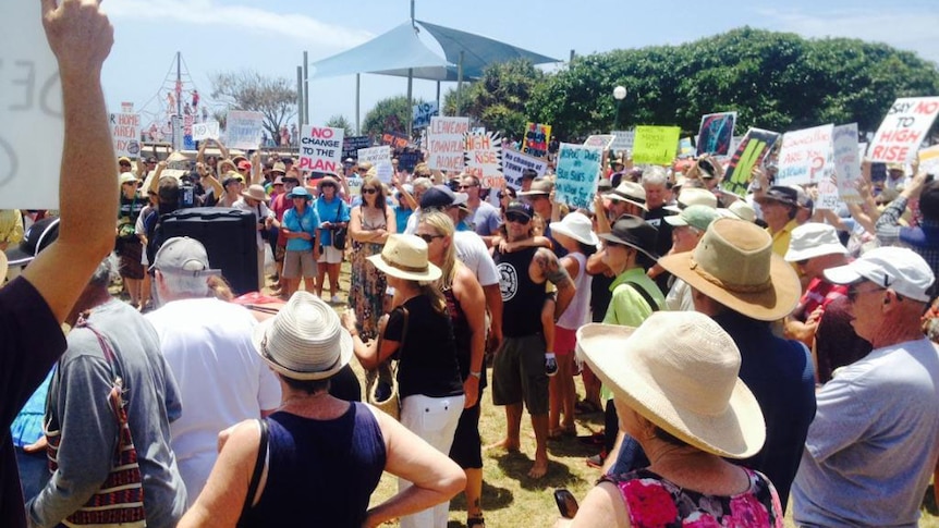 Protesters rally against high-rise development on Qld's Sunshine Coast