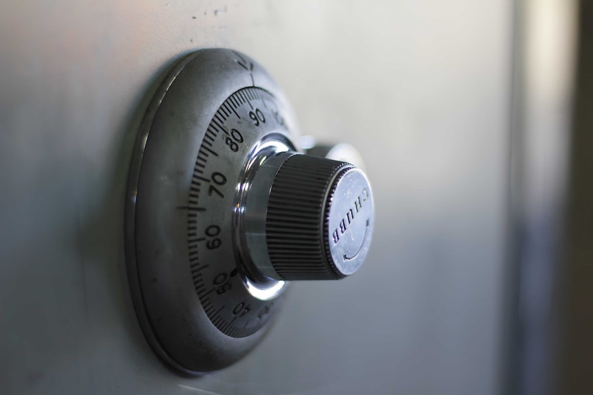 Close up of a lock on a safe.