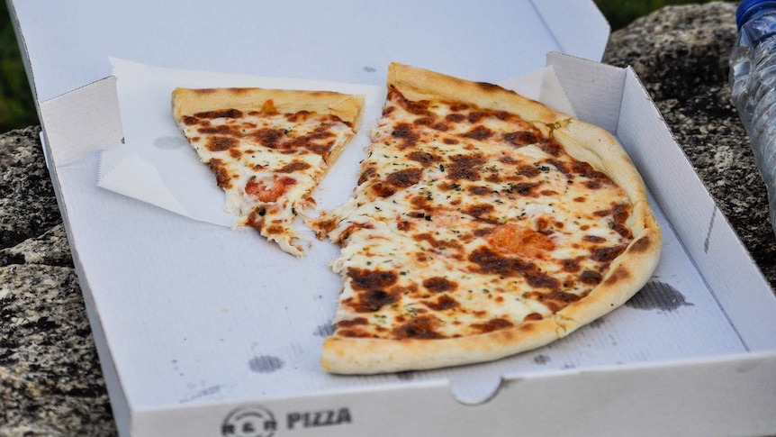 Takeaway pizza in a box