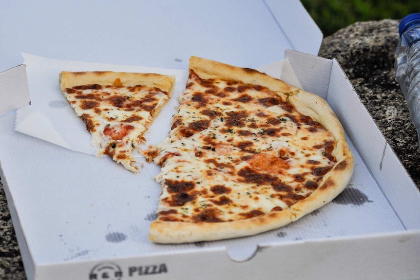 Takeaway pizza in a box