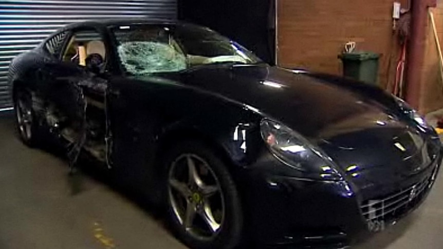 The black Ferrari 612 Scaglietti which injured two women at Lidcombe.