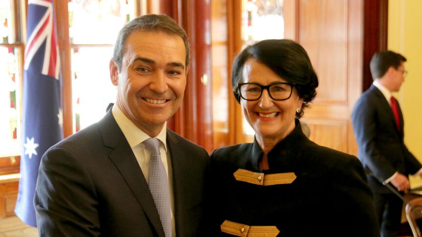 Steven Marshall and Vickie Chapman smiling in Government House.