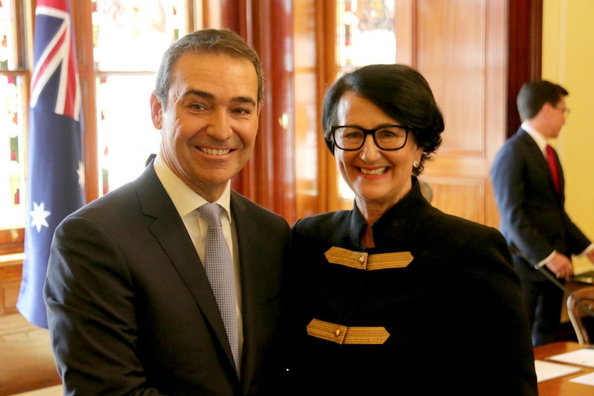 Steven Marshall and Vickie Chapman smiling in Government House.