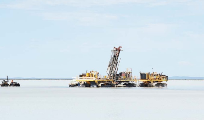 An drilling machine on Lake Lefroy in WA's Goldfields.