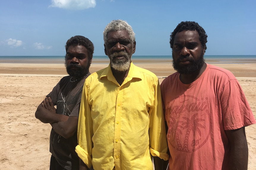 Dr G Yunupingu’s uncle Djungatjunga Yunupingu and his relatives Brendan Gurruwiwi and Terrence Gaykamangu.