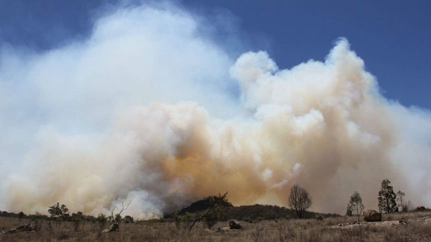 Plumes of smoke from a hill