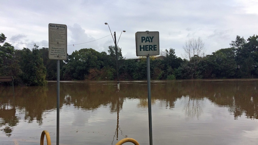 Flooded carpark in northern New South Wales city of Lismore