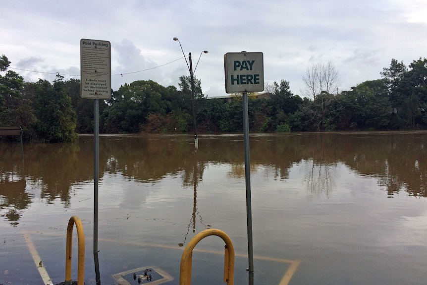 Flooded carpark in northern New South Wales city of Lismore
