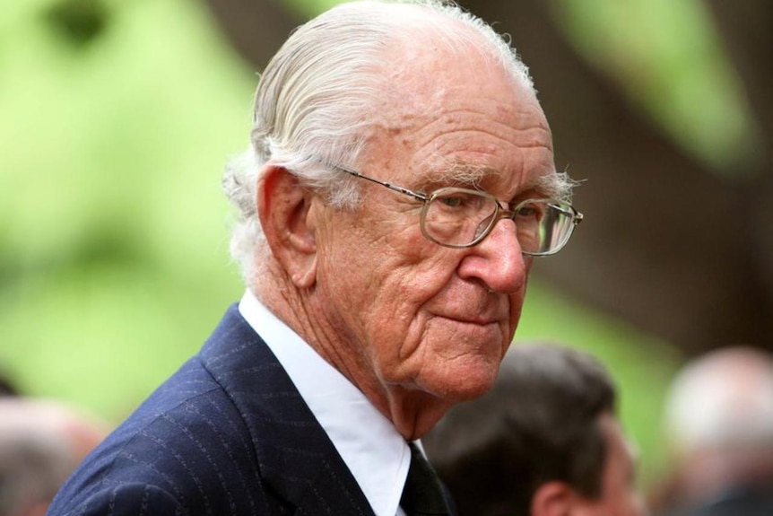 Former prime minister Malcolm Fraser attends the funeral of Sir Charles Court in Perth