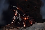 Still erupting: lava flows from the volcano in Eyjafjallajokul, Iceland