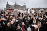 A group of protestsers in front of Germany's parliament at a demonstration against the far-right Alternative for Germany.