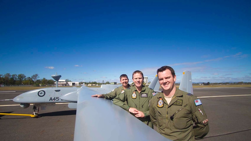 RAAF pilots Phil Parsons (left), Simon Longley and Joel Mortimer