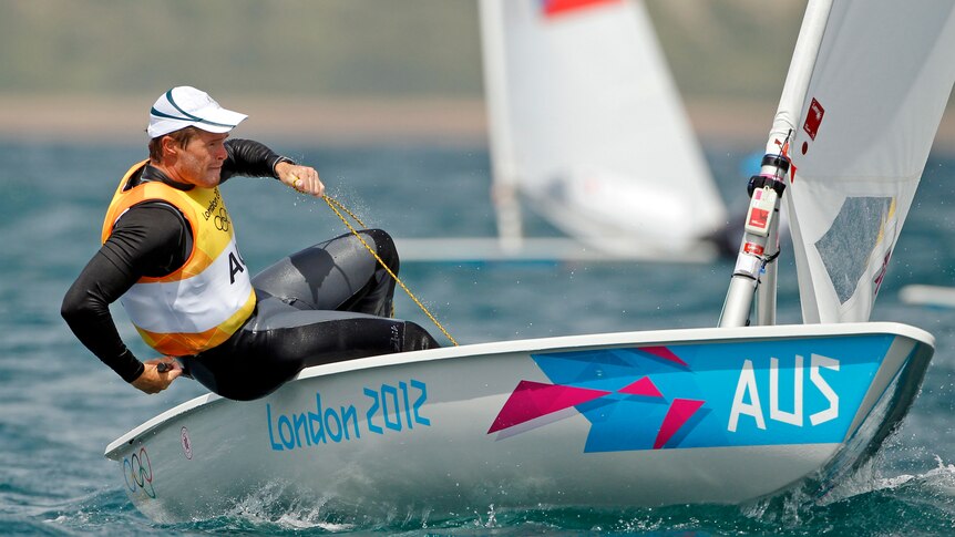 Australia's Tom Slingsby sails during the tenth race of the laser sailing class
