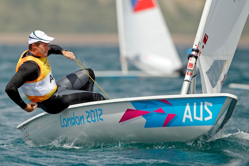 Australia's Tom Slingsby sails during the tenth race of the laser sailing class
