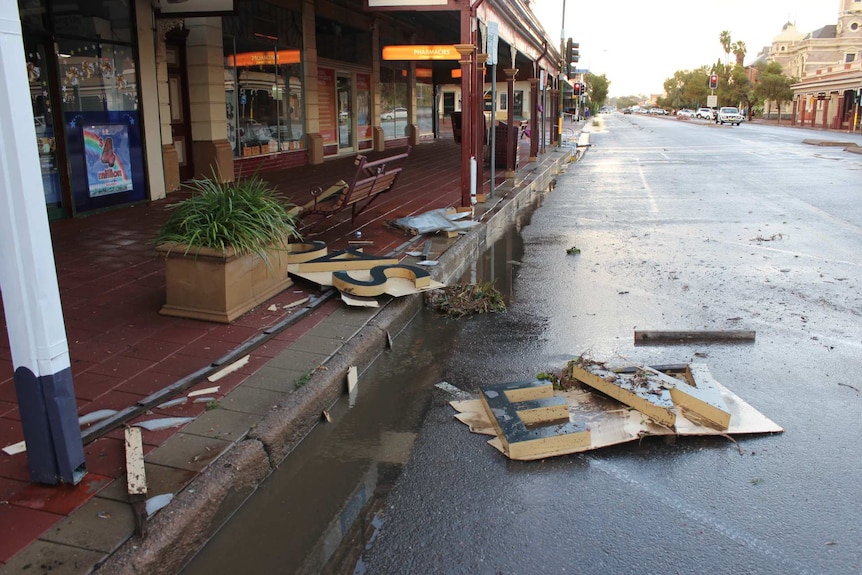 Hail damage to sign in Broken Hill