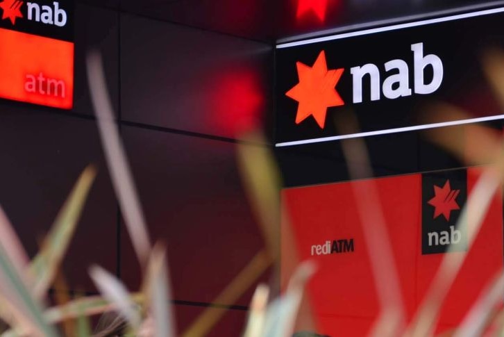 NAB bank signage in red, black and white colours