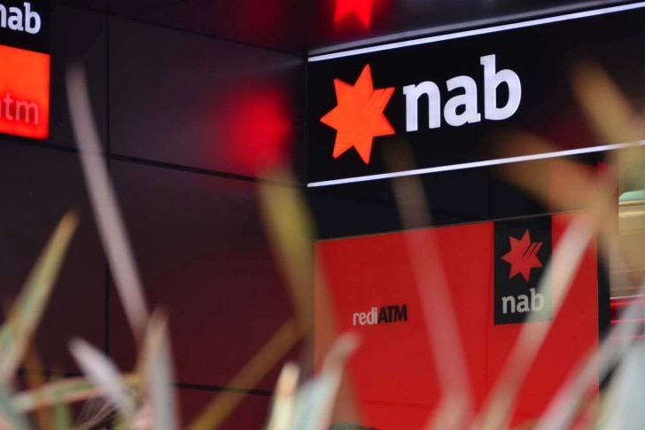 NAB bank signage in red, black and white colours