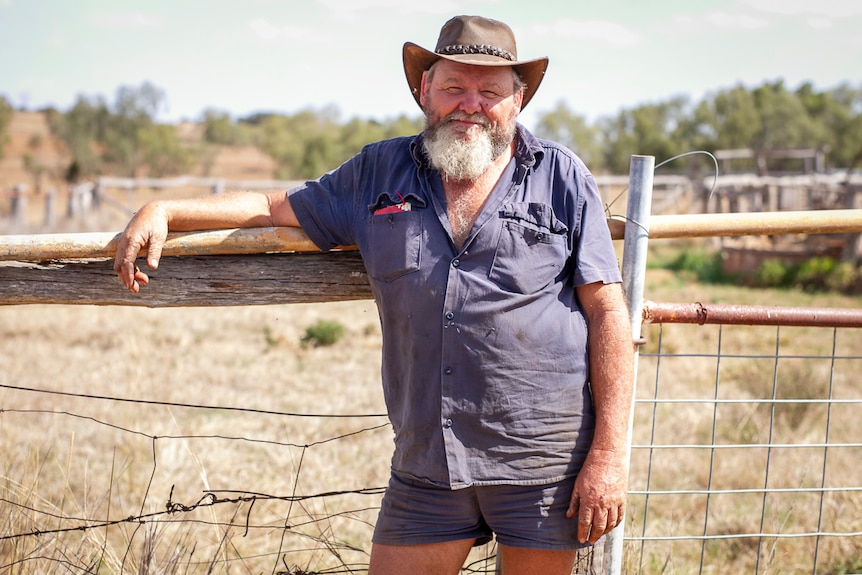 Kulpi farmer Michael Klein standing along a fence in September 2019.