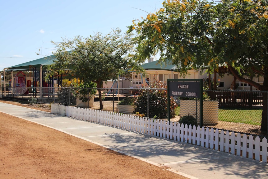 A wide shot of the front of Beacon Primary School.