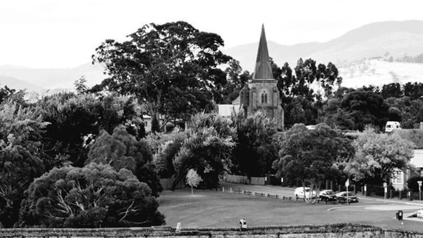 A black and white photo of Richmond Bridge, Richmond, Tasmania