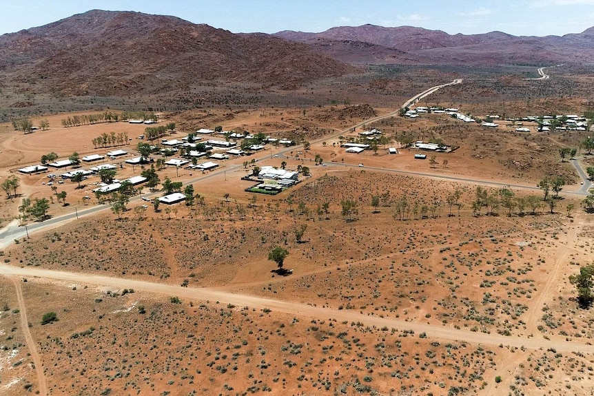 An aerial photo of a small town.