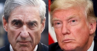 A close up composite image of Robert Mueller and Donald Trump.