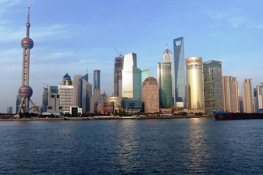 Shanghai's skyline viewed from the water.