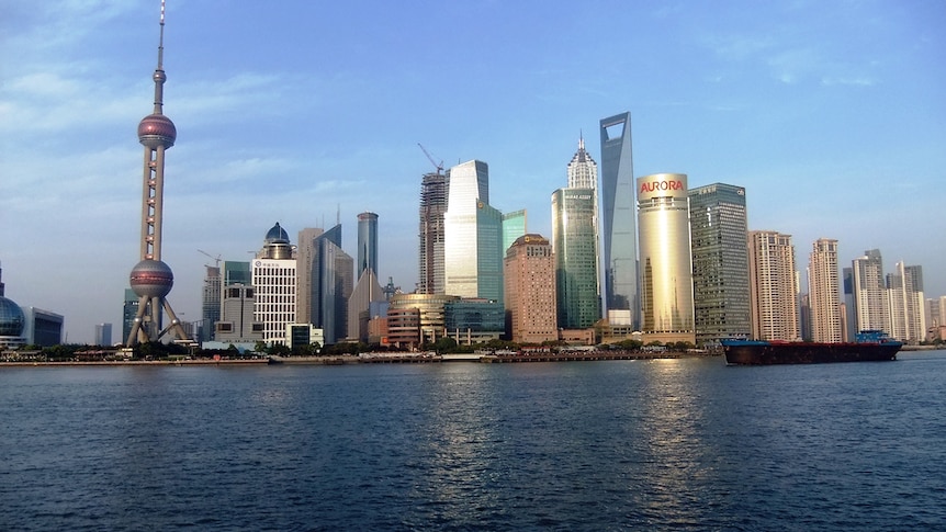 Shanghai's skyline viewed from the water.