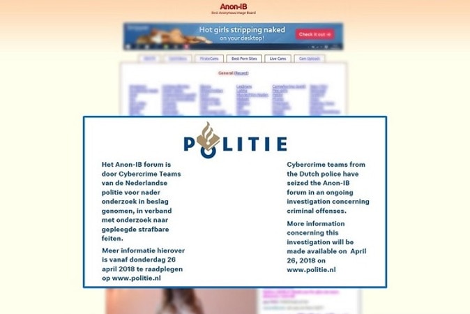 A message in Dutch alerting users to the site's seizure.