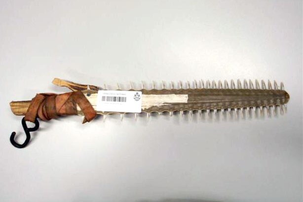 It is alleged the man was threatening people with the sawfish sword.
