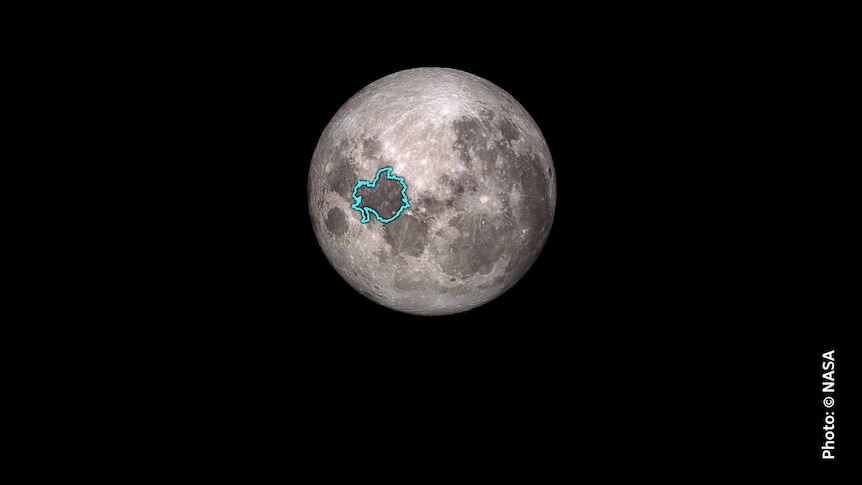 Image of the moon with blue highlight around the Sea of Tranquillity