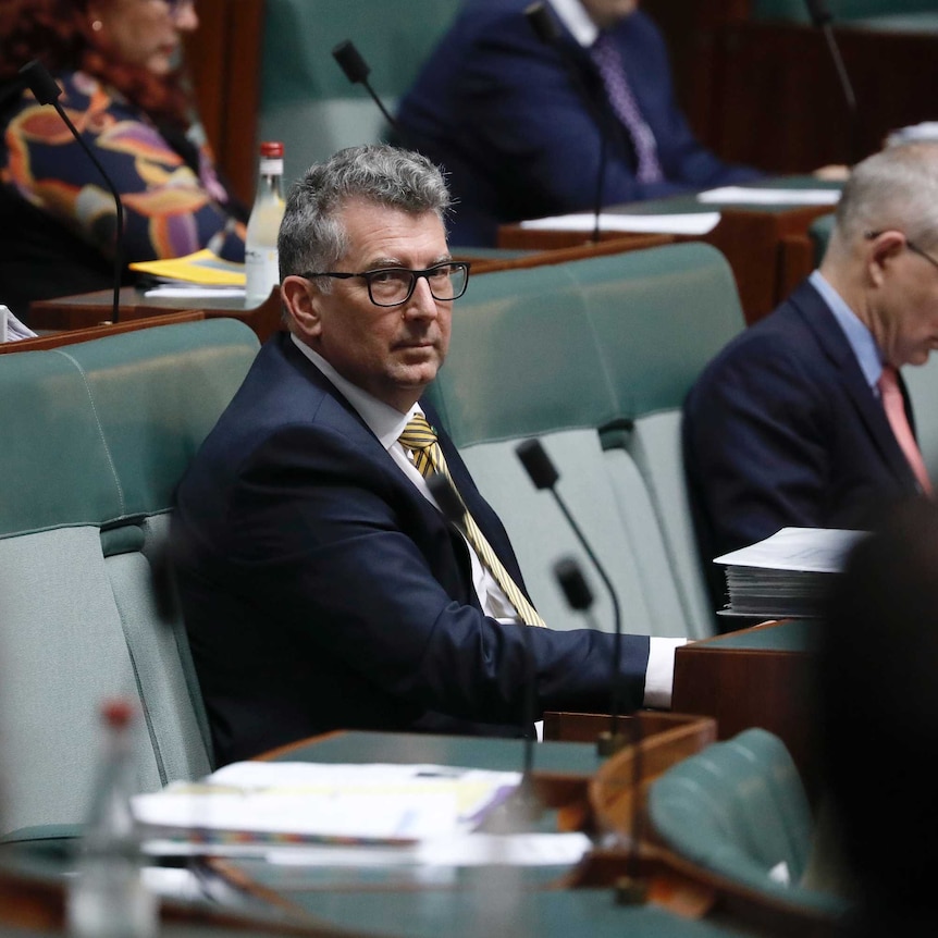 Keith Pitt looks to the Opposition benches while sitting in the House of Representatives