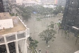 Taken from a hotel window, picture shows flooding on the street below