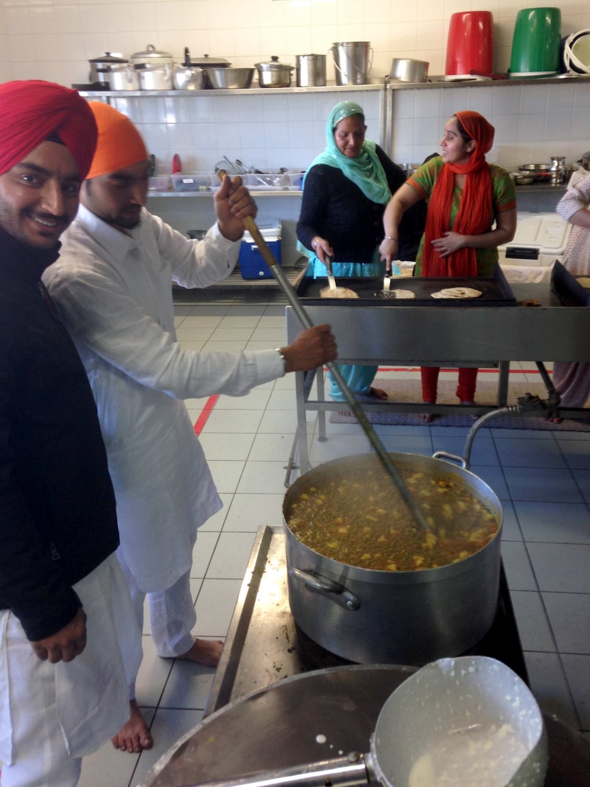 In the kitchen at the Sikh temple