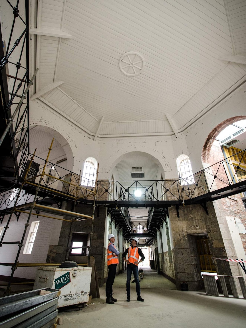 The central point of the old Sandhurst Gaol, with the Marong Wing to the left, what will be the main entryway straight ahead