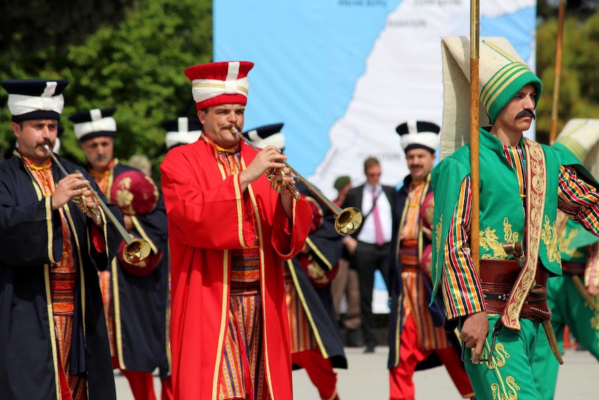 A traditional Ottoman Army band plays at Gallipoli on April 24, 2014