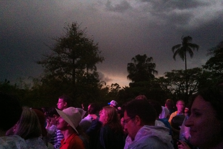 Concert goers wait at Harvest Festival