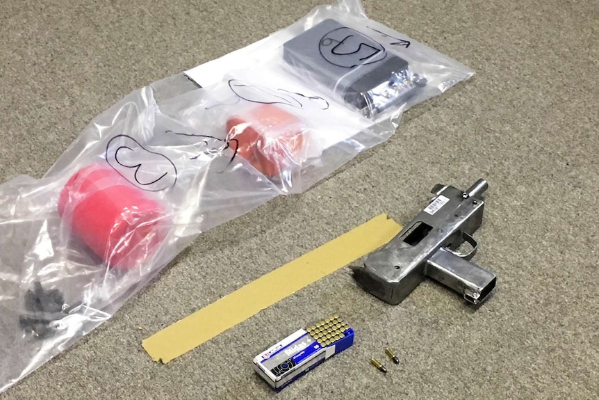 A homemade submachine gun found in a police raid