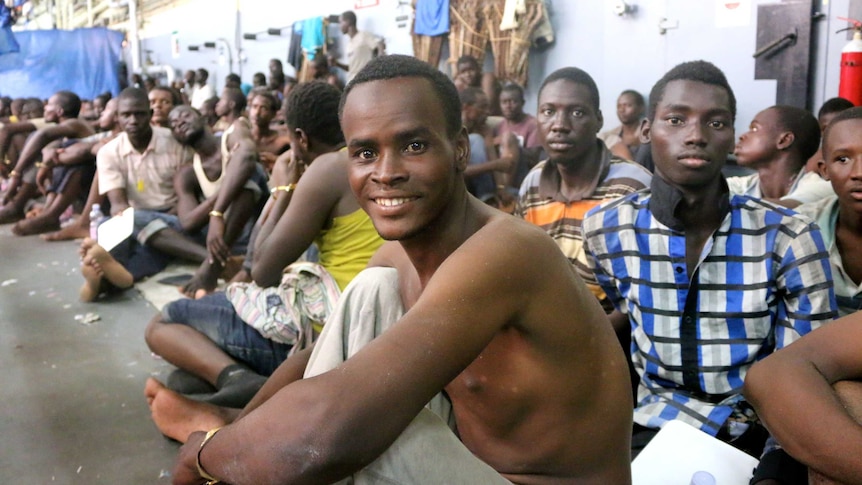 Young men rescued and taken onboard the San Giusto