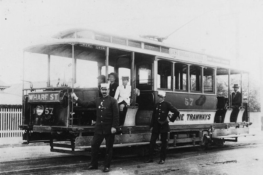 Conductors and passengers on a Brisbane tram