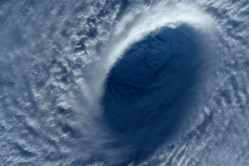 Close-up shot of Typhoon Maysak from space